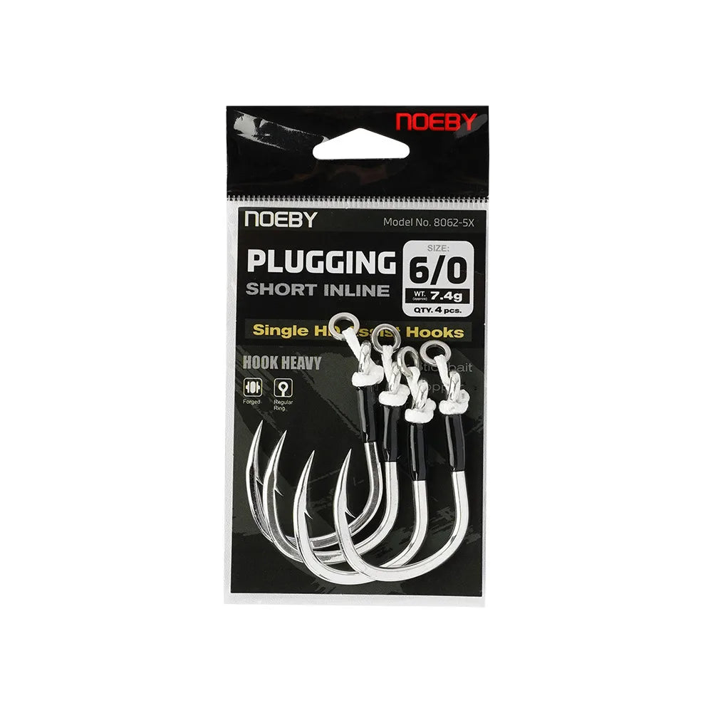 NOEBY Plugging Inline Single Assist Hooks | 4-Pack | 4/0–7/0 | 300lb PE