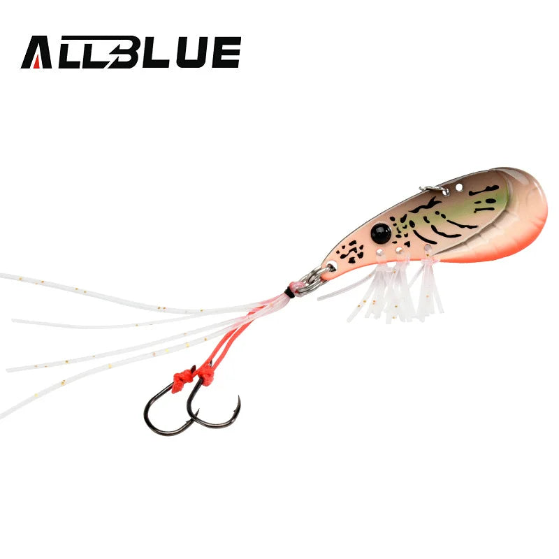 ALLBLUE Crazy Shrimp Metal VIB Lure | 7g / 14g | Sinking Blade Spoon | Assist Hook & Rubber Skirt | Bass & Predator Bait