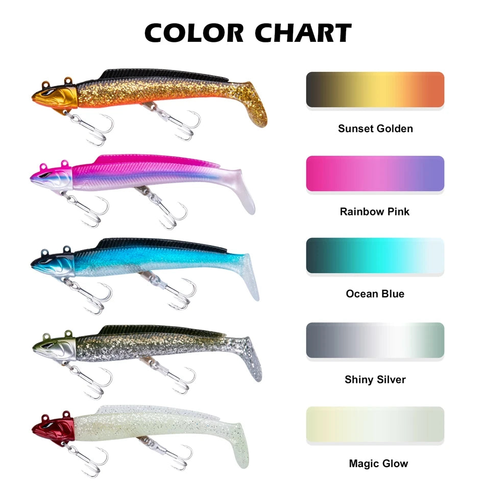 Goture Soft Bait Set – 5 pcs 10.5 cm / 21 g Lifelike Silicone Lures (Double Treble Hooks, Fresh & Saltwater)