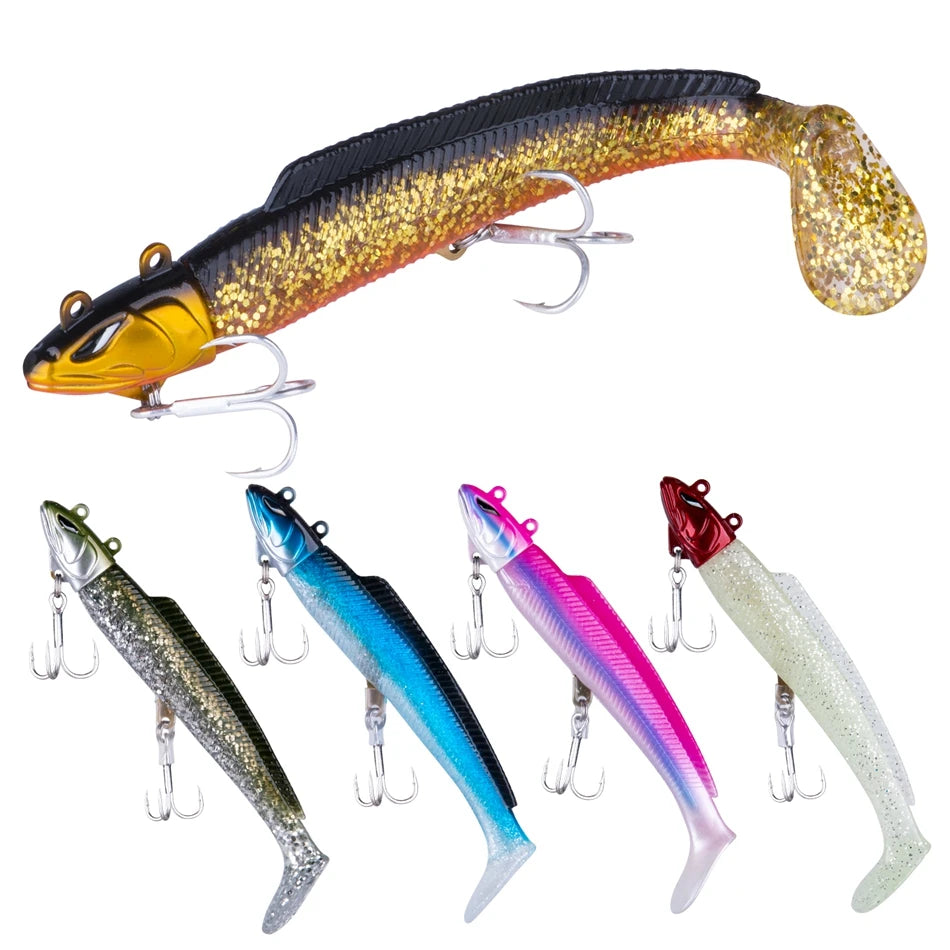 Goture Soft Bait Set β 5 pcs 10.5 cm / 21 g Lifelike Silicone Lures (Double Treble Hooks, Fresh & Saltwater)