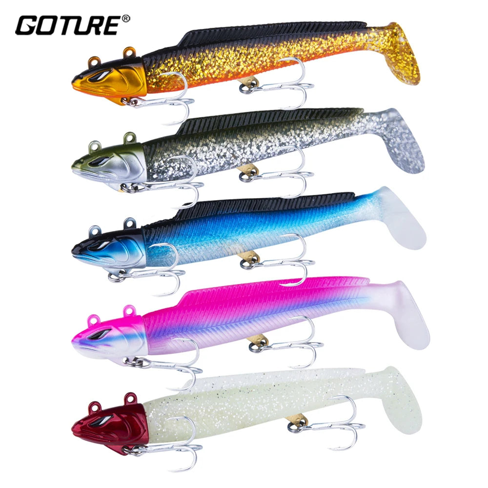 Goture Soft Bait Set – 5 pcs 10.5 cm / 21 g Lifelike Silicone Lures (Double Treble Hooks, Fresh & Saltwater)