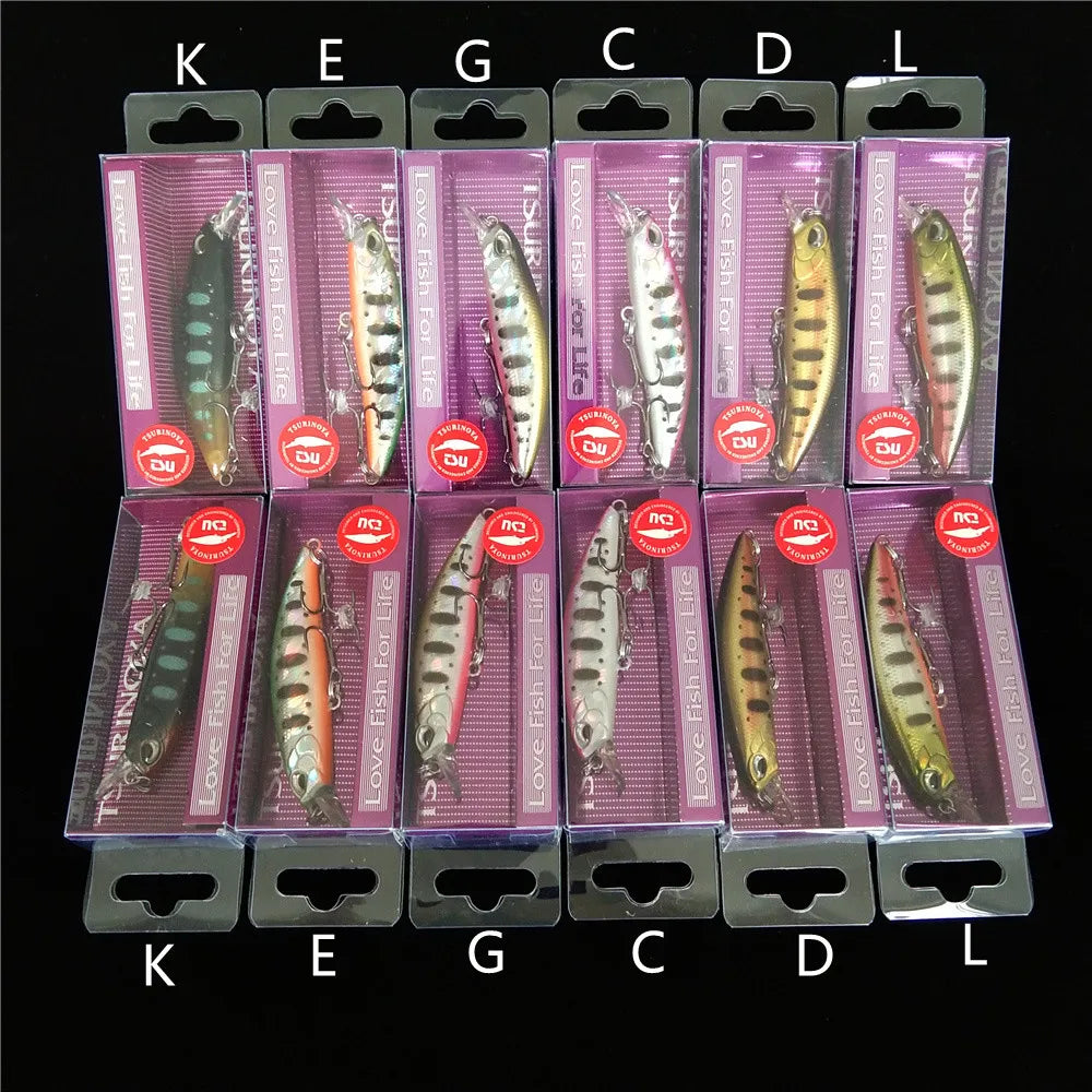 TSURINOYA 60S DW67 Sinking Minnow Set – 12 pcs 60 mm / 6.1 g Hardbody Lures (Fresh & Saltwater)