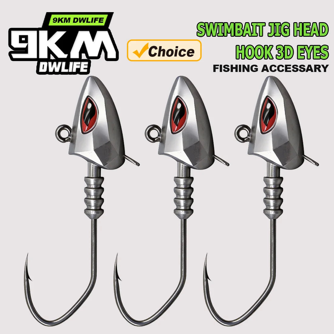 9KM Swimbait Jig Head Hooks | 5 Pack | 21–42g | 3D Eye Saltwater Jig Heads