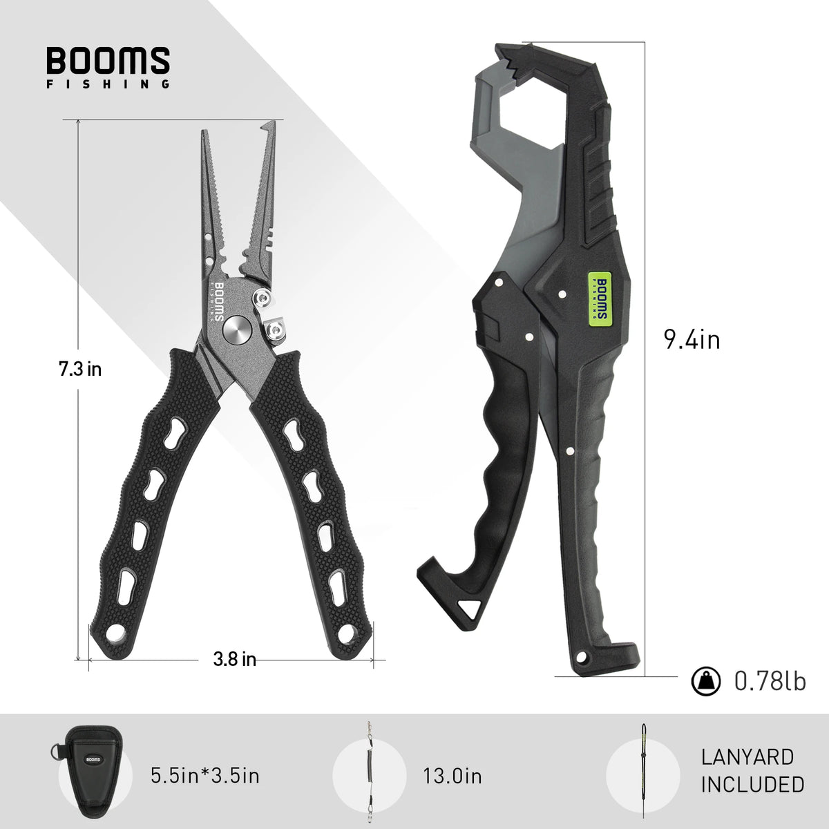 Booms Fishing G5F7 Pliers & Fish Gripper Set | Lanyard & Sheath | Fishing Tool Kit