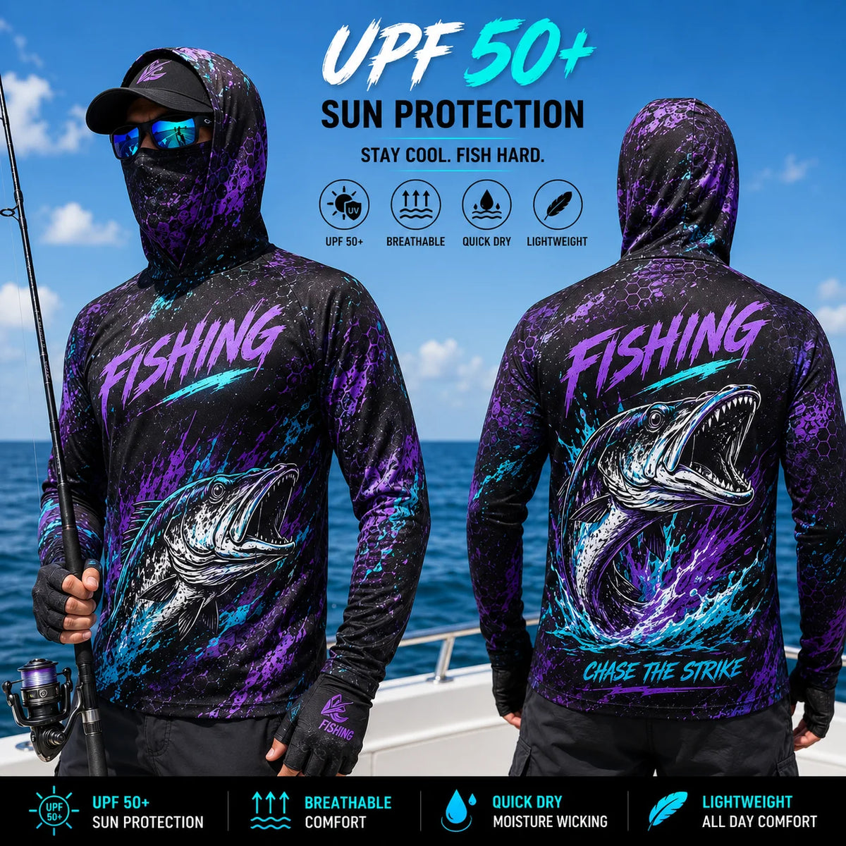 MALFC Men’s Hooded Long Sleeve Fishing Shirt | UV Sun Protection | S–3XL