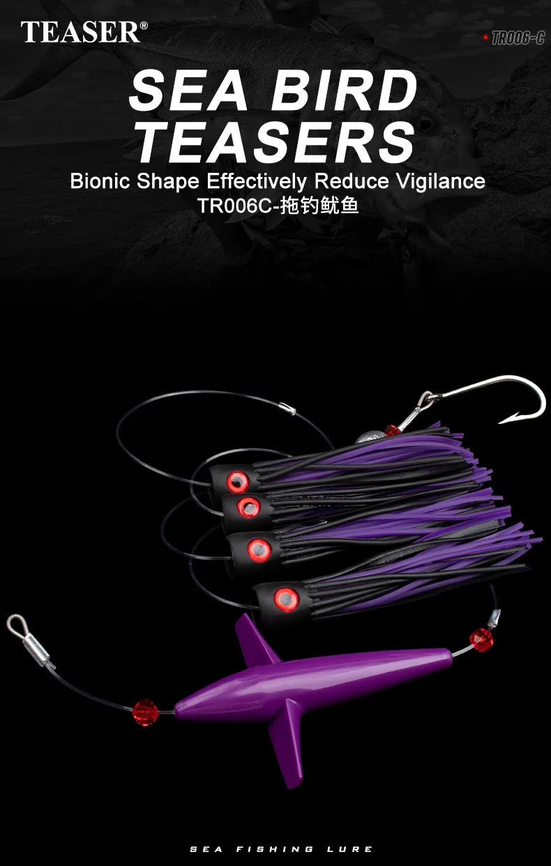 TEASER TR006-C Daisy Chain Bird Teaser | Feather Trolling Lure Set | Rigged Offshore Lure