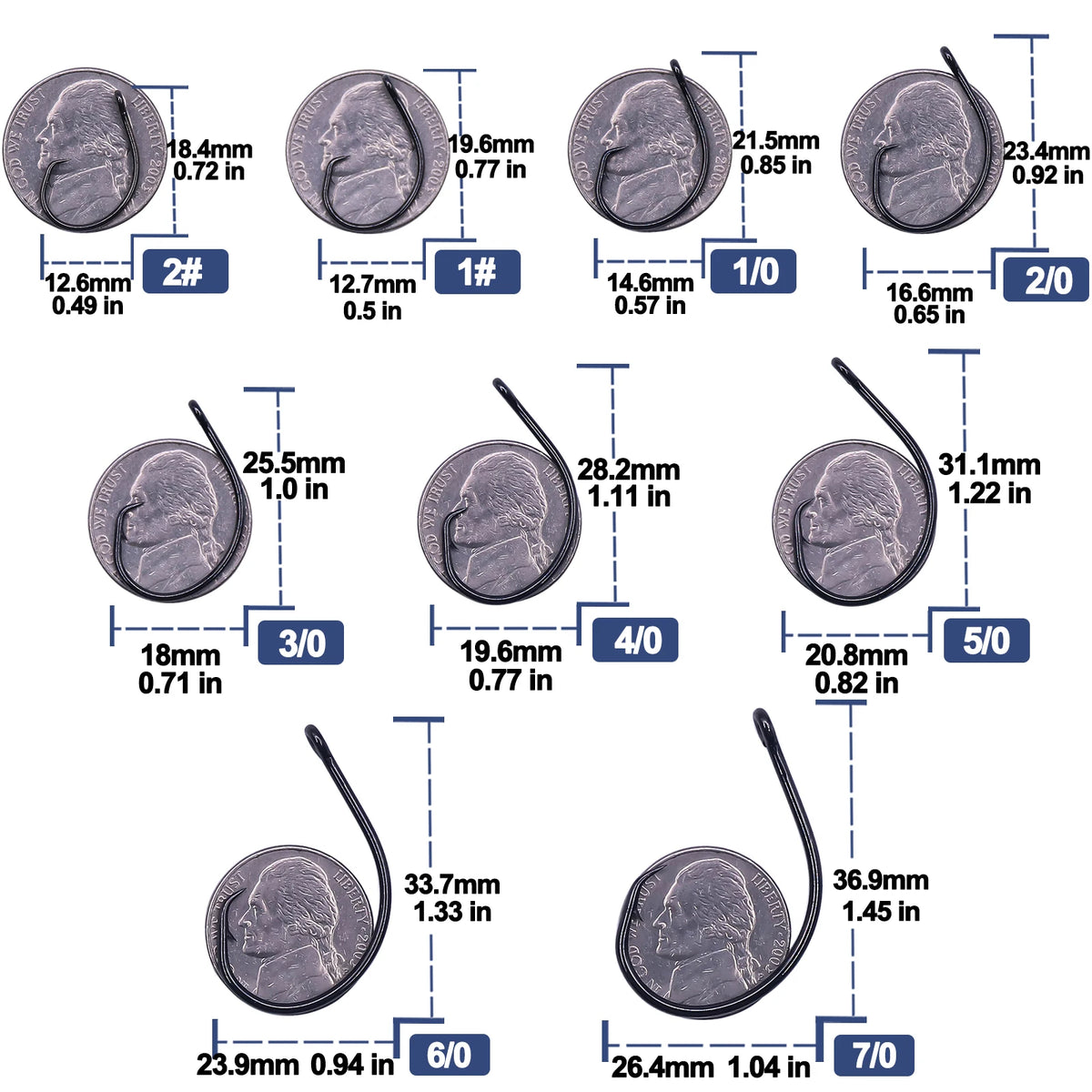 Inline Circle Hooks | Wide Gap Light Wire Saltwater Fishing Hooks | 25–100pcs | Sizes #4 to 7/0