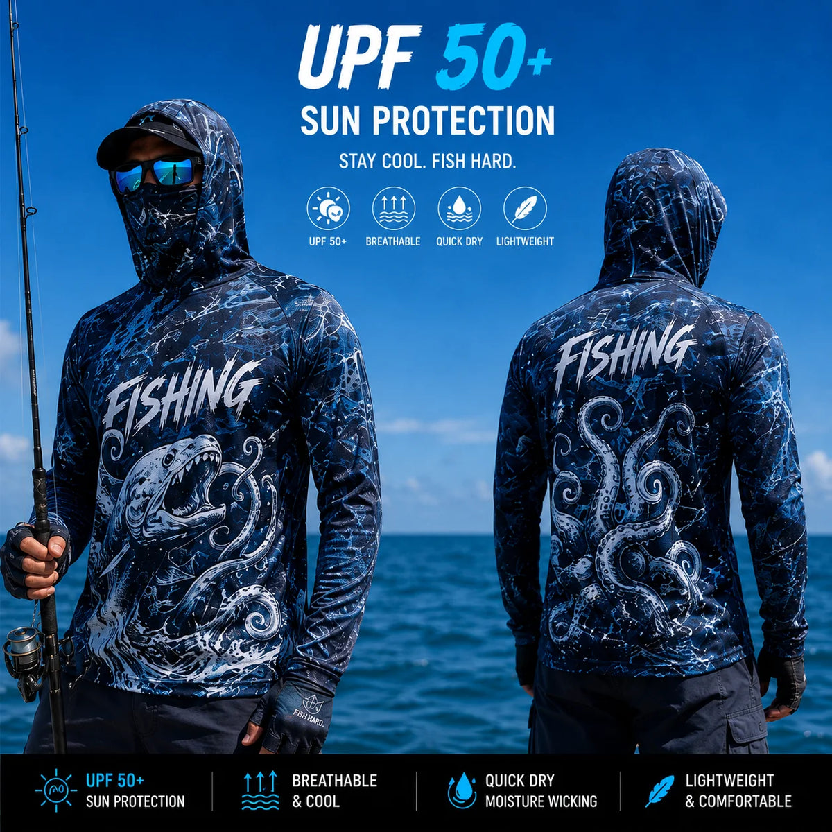 MALFC Men’s Hooded Long Sleeve Fishing Shirt | UV Sun Protection | S–3XL