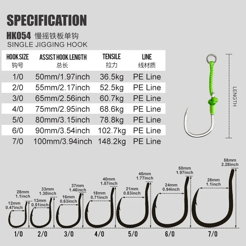 4-Pack Heavy-Duty Jigging Assist Hooks | High Carbon Steel | 1/0–7/0