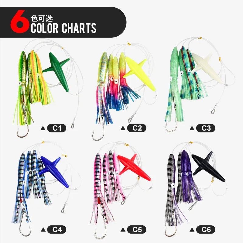 TEASER TR007 Big Game Trolling Lure | 203g | 9” Soft Skirt Glow Squid