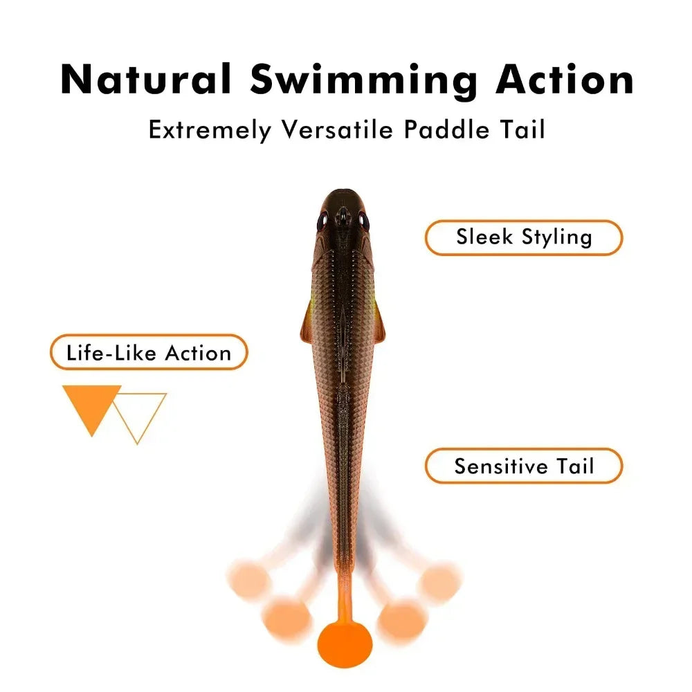 6pcs Paddle Tail Soft Lure Set | Luminous Two-Tone Shads | BKK Hook