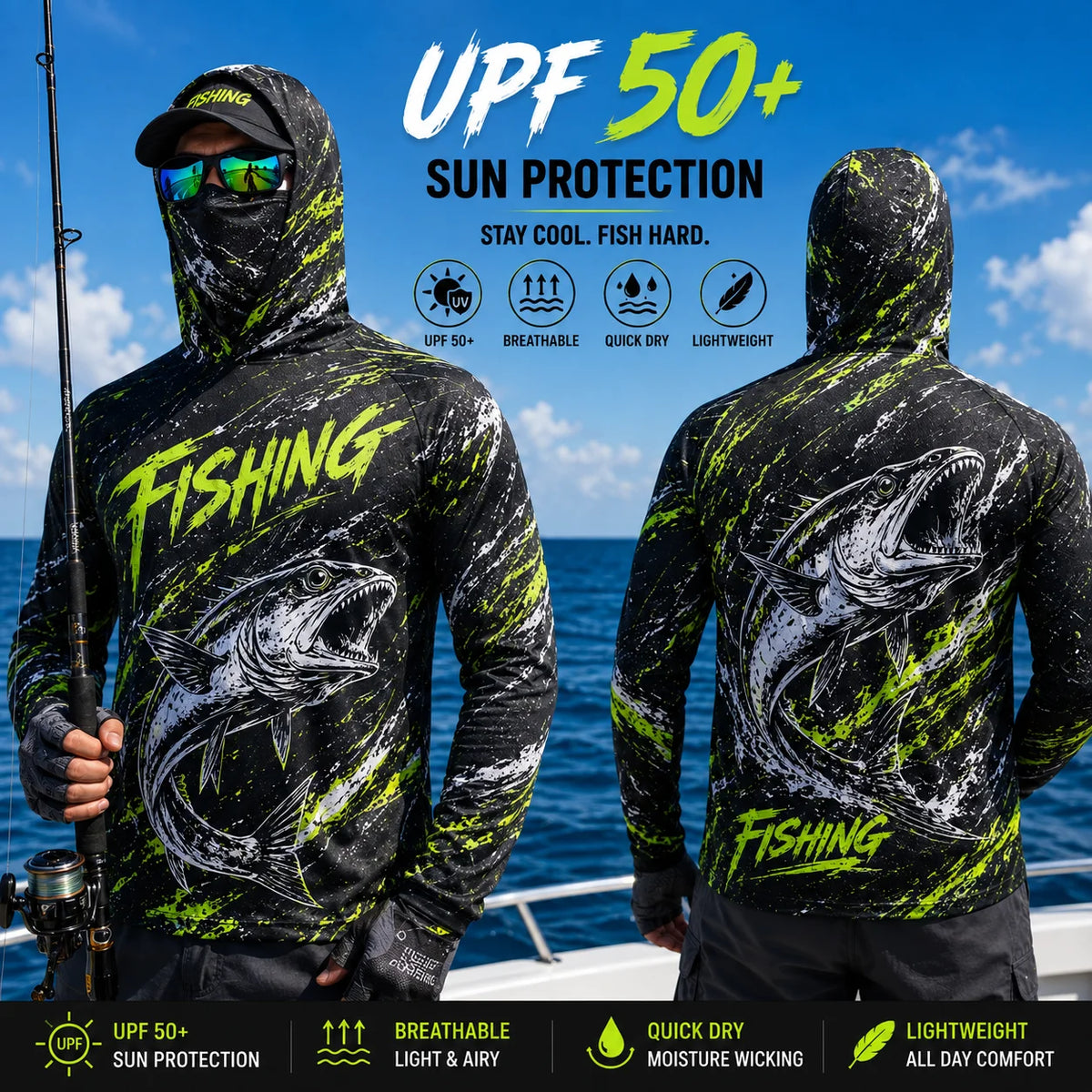 MALFC Men’s Hooded Long Sleeve Fishing Shirt | UV Sun Protection | S–3XL
