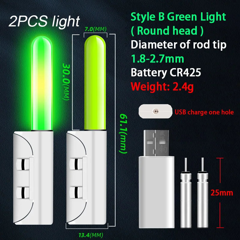LED Rod Tip Lights – Rechargeable CR425 Lithium Bite Indicators (2-Pack, USB Charging)