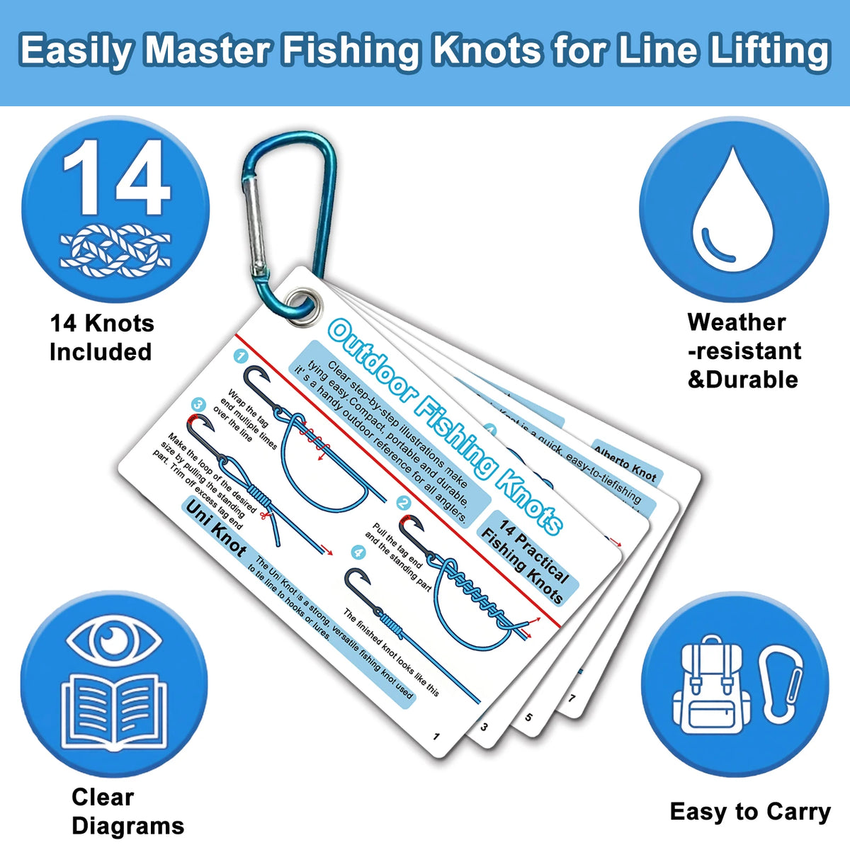 7-Piece Fishing Knot Guide Cards | 14 Essential Knots | Waterproof Pocket Reference