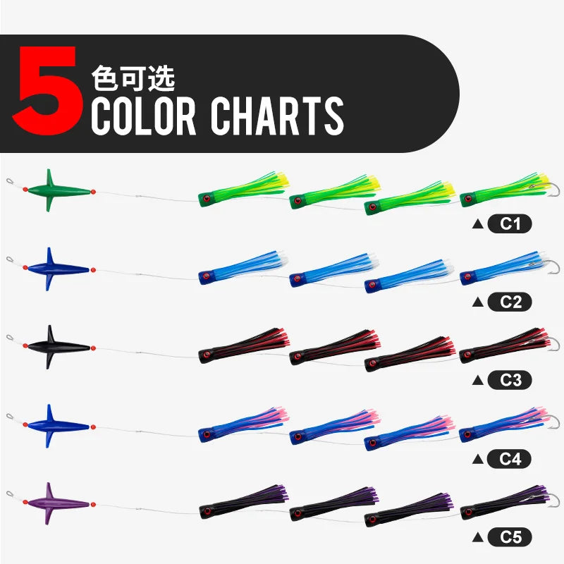 TEASER TR006-C Daisy Chain Bird Teaser | Feather Trolling Lure Set | Rigged Offshore Lure
