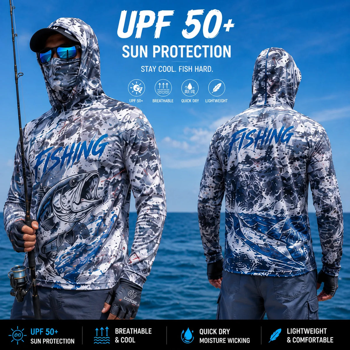 MALFC Men’s Hooded Long Sleeve Fishing Shirt | UV Sun Protection | S–3XL