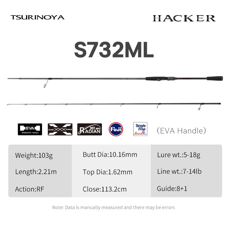 TSURINOYA HACKER II Long Casting Lure Rod | Carbon Fibre FUJI Components