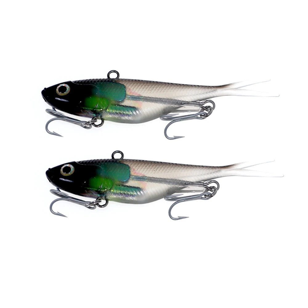 Soft VIB Fishing Lure Set | 11cm Vibration Bait with Treble Hooks | 2pcs