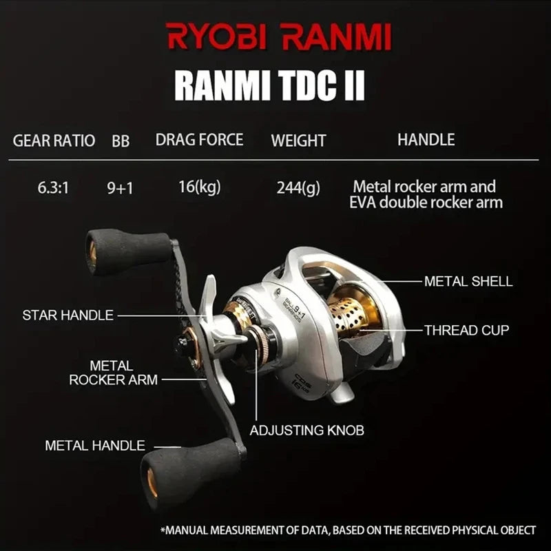 TDC3000 Gen 2 Baitcasting Reel | All-Metal Water Drop Design | 9+1 Bearings | 6.3:1 Gear Ratio | 16KG Max Drag
