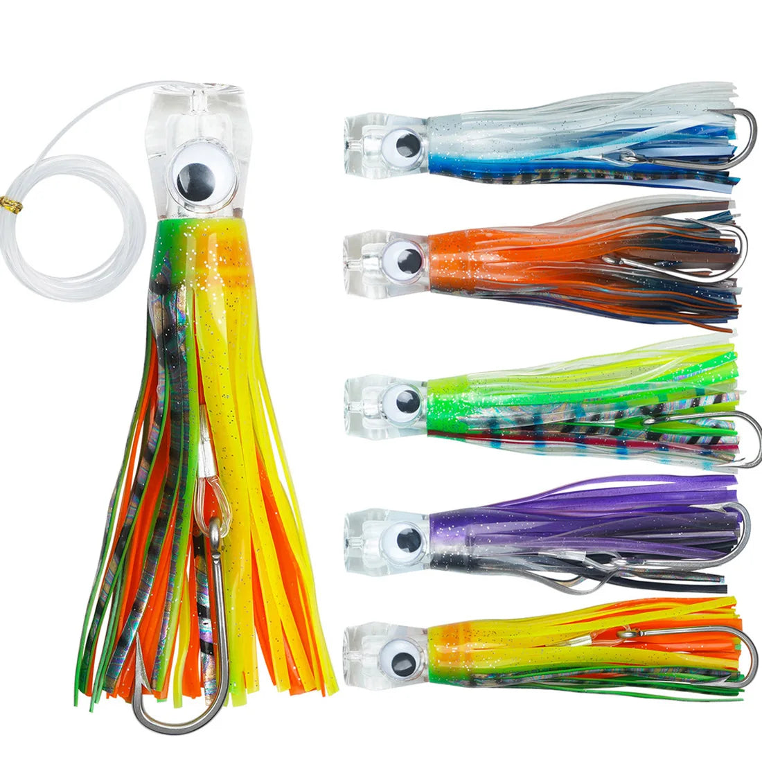 Trolling Skirt Tuna Lures (5-Pack) | Rigged Big Game Saltwater Lures