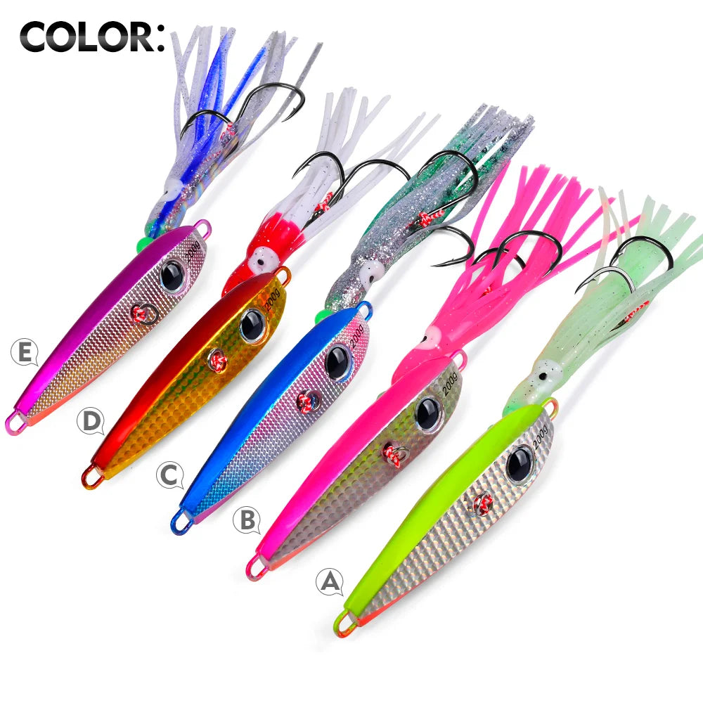 PROBEROS Squid Skirt Slow Jig | 60–200g | Luminous Assist Hook Metal Jig
