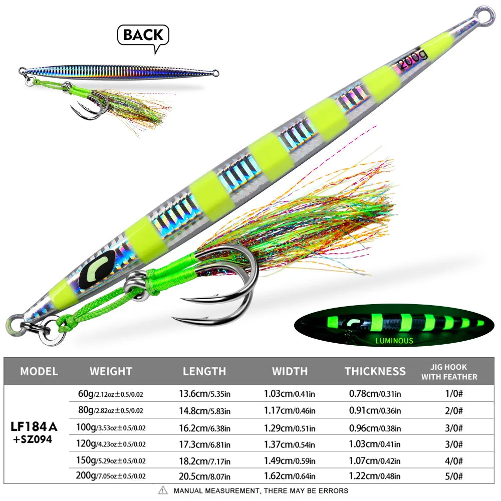 PROBEROS Fast-Sinking Metal Jig | 60–200g | 3D Scale Luminous Jig with Assist Hook