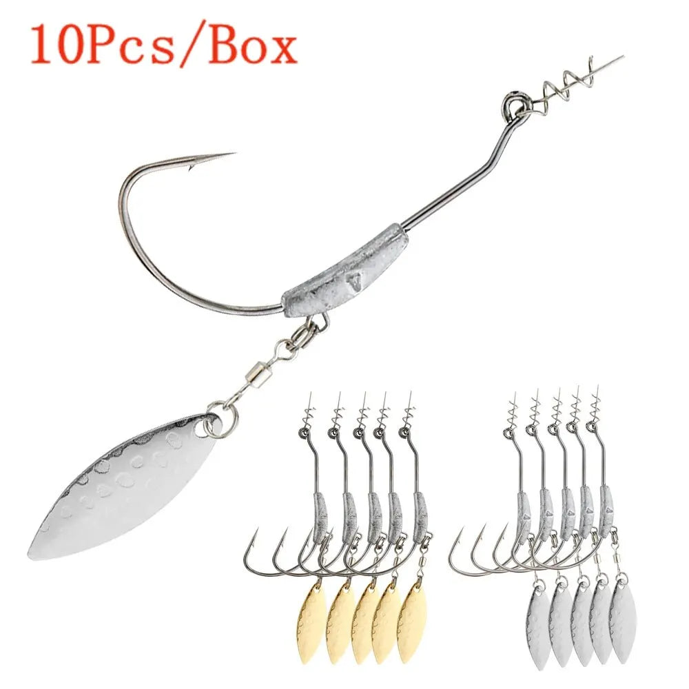 Jig Head Hooks with Spin Lock – Carbon Steel 10-Pack (2g / 3g / 4g) for Soft Plastics