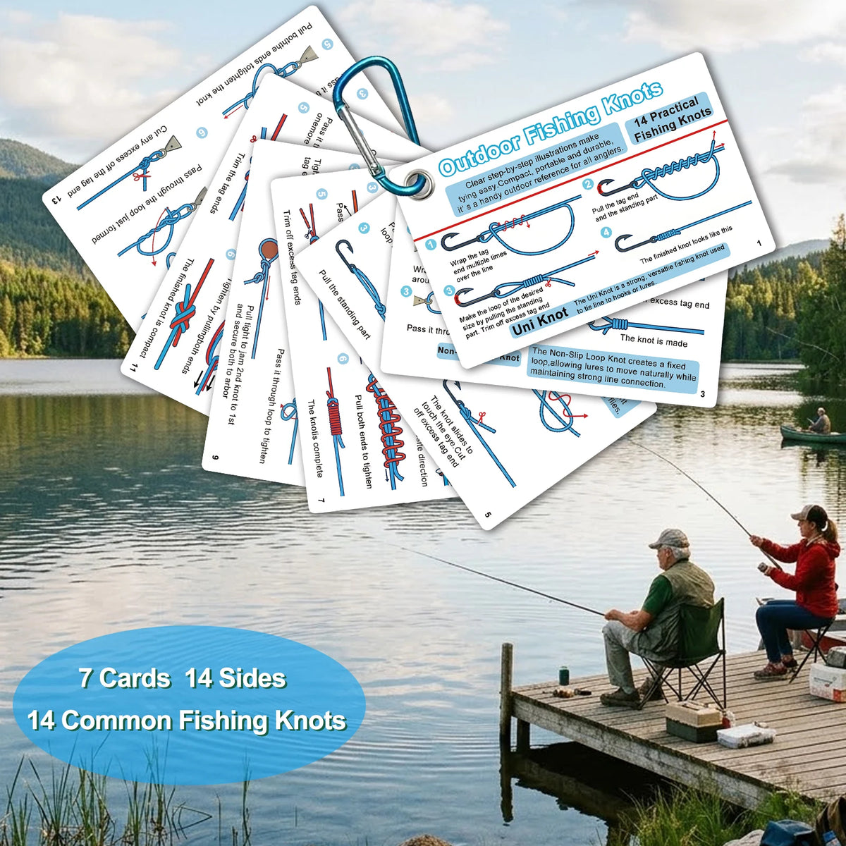7-Piece Fishing Knot Guide Cards | 14 Essential Knots | Waterproof Pocket Reference