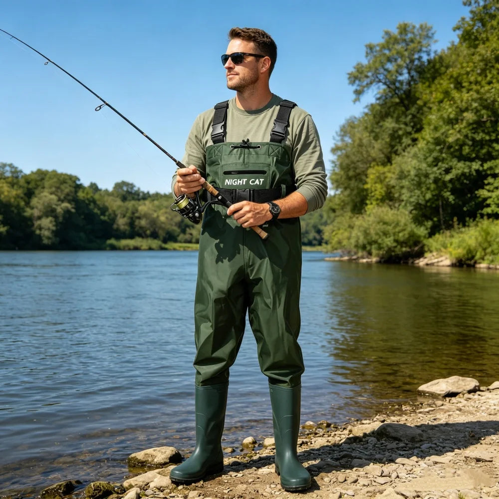 Night Cat Waterproof Chest Waders with Boots | Lightweight Fishing Waders | Sizes AU 6–13