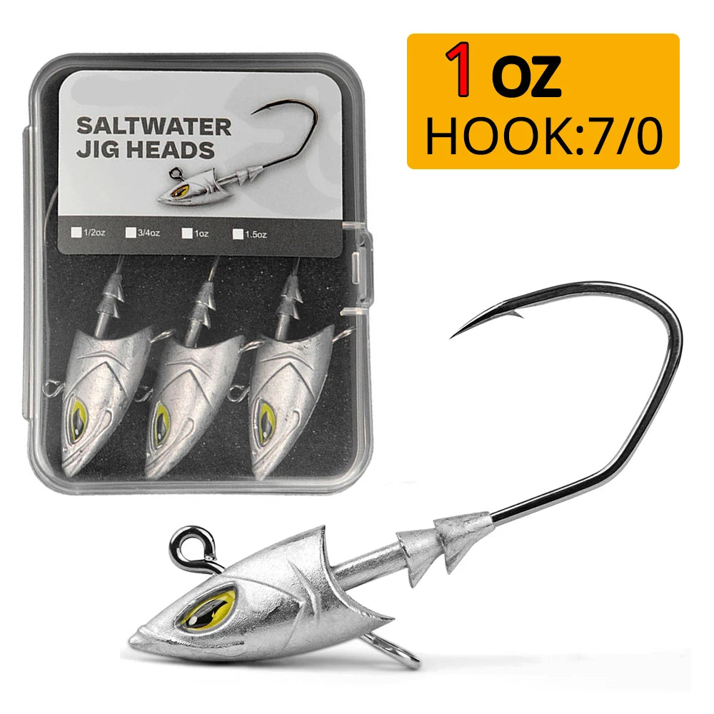 WODJYJ Heavy Jig Head Hook Set | 14g–42g | 5pcs Saltwater Jigging Hooks for Soft Plastics