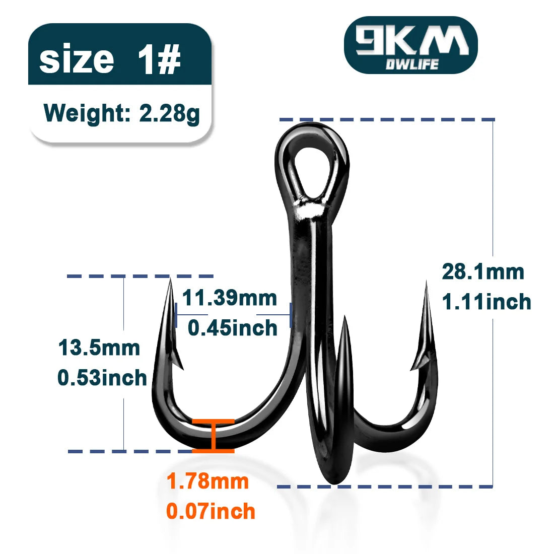 9KM 4X Treble Hooks | High Carbon Steel Barbed Replacement Hooks | 10–30pcs