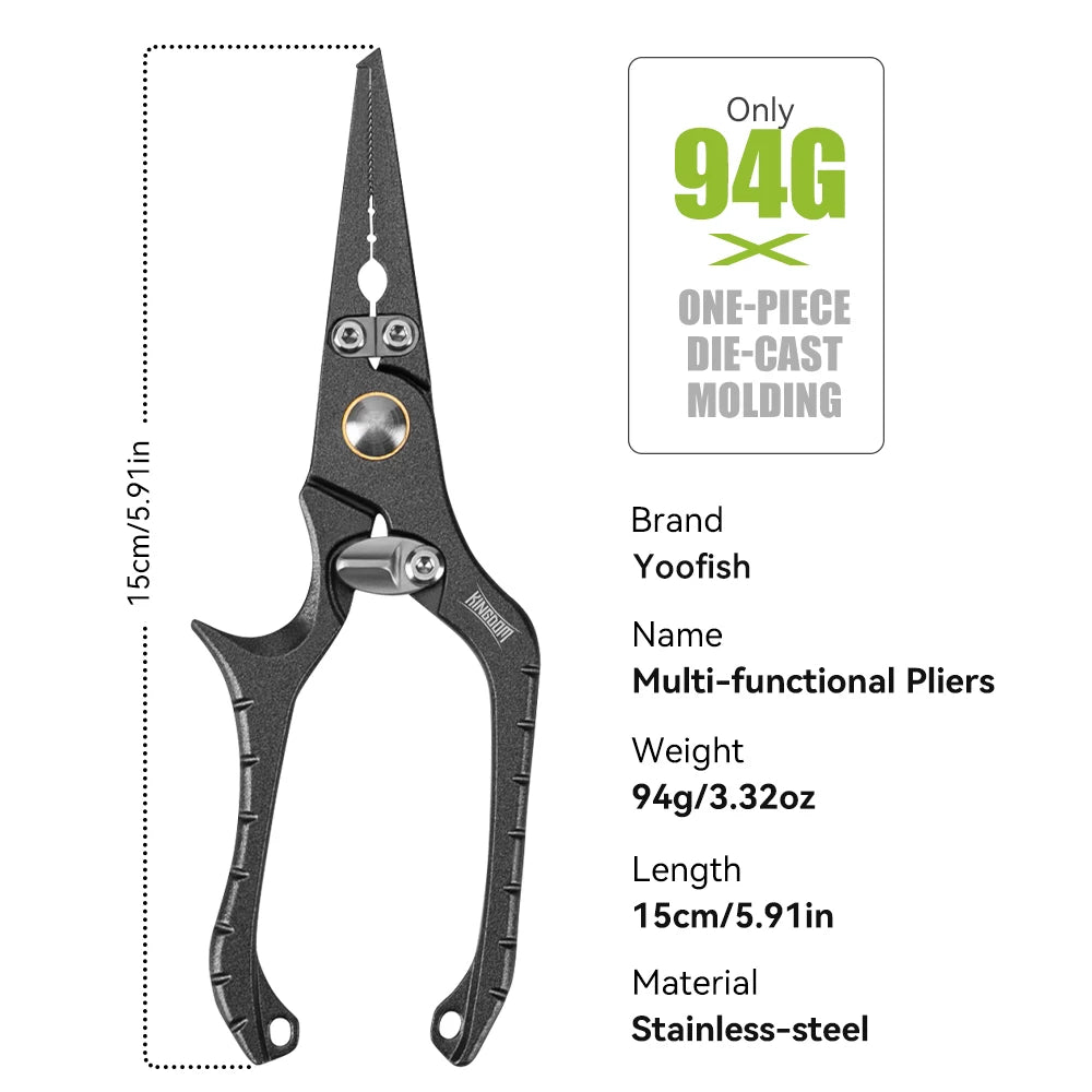 YOOFISH Multifunction Fishing Pliers | 15cm Stainless Steel | Split Ring & Hook Remover