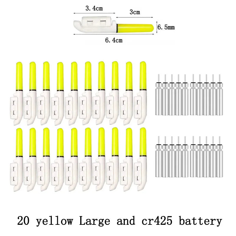 LED Fishing Light Sticks (20 Pack) | Includes Batteries | CR322/CR425 | Waterproof Clip-On Night Glow Lamps