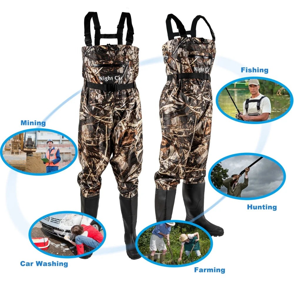 Night Cat Lightweight Waterproof Chest Waders with Boots | Adjustable Fishing Waders | Sizes 6.5–13