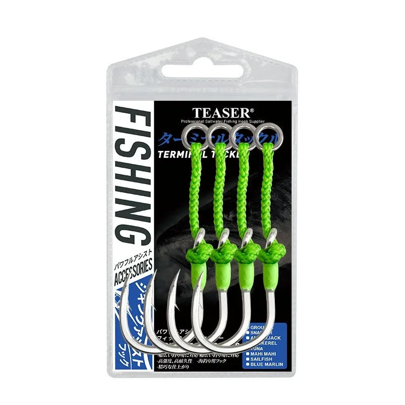 4-Pack Heavy-Duty Jigging Assist Hooks | High Carbon Steel | 1/0–7/0