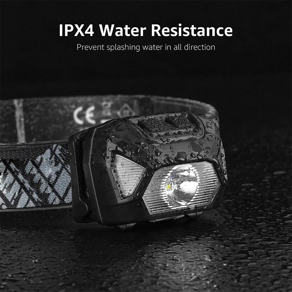 USB Rechargeable LED Headlamp | 6 Modes | Red & Green Light | IPX4 Waterproof | Fishing & Outdoor Use