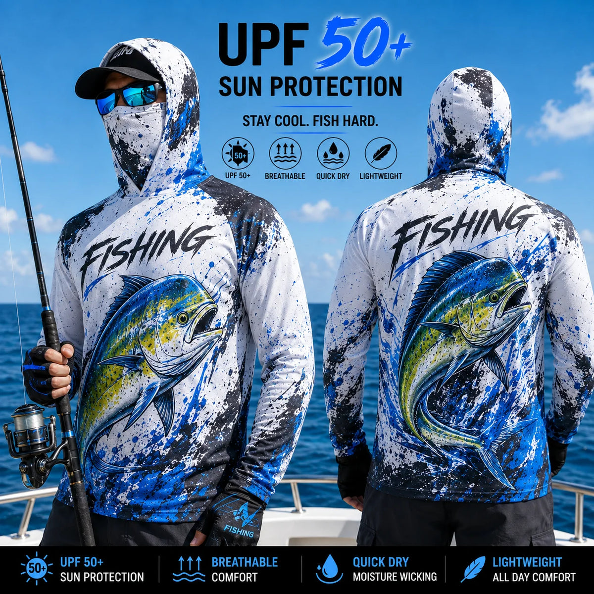 MALFC Men’s Hooded Long Sleeve Fishing Shirt | UV Sun Protection | S–3XL