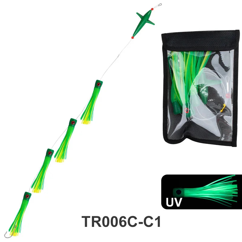 TEASER TR006-C Daisy Chain Bird Teaser | Feather Trolling Lure Set | Rigged Offshore Lure
