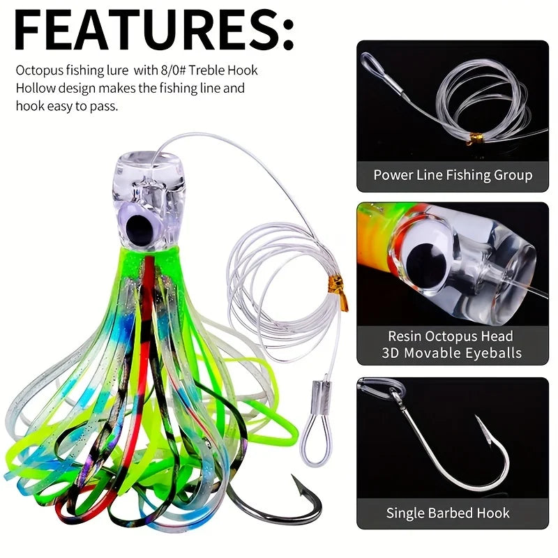 Octopus Skirt Trolling Lures (5-Pack) | 70g / 96g Resin Head | Fast-Sinking Deep Sea Baits for Tuna
