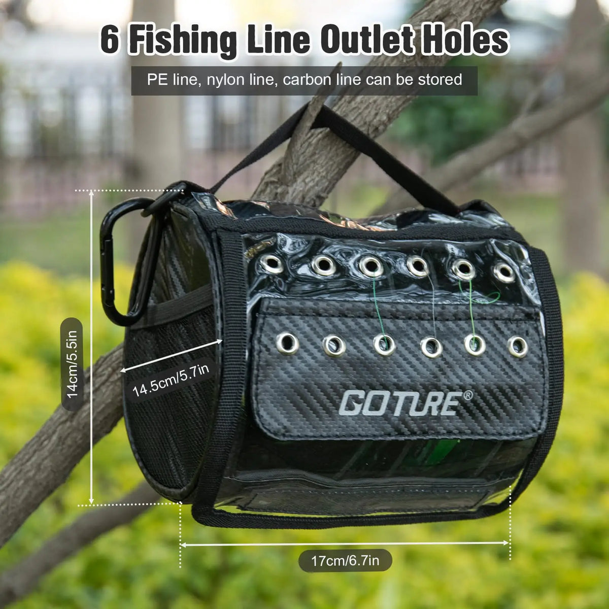 Goture Fishing Line Storage Bag | 3–6 Outlet Holes | Clear Window | Removable Divider | Line Spool Organizer