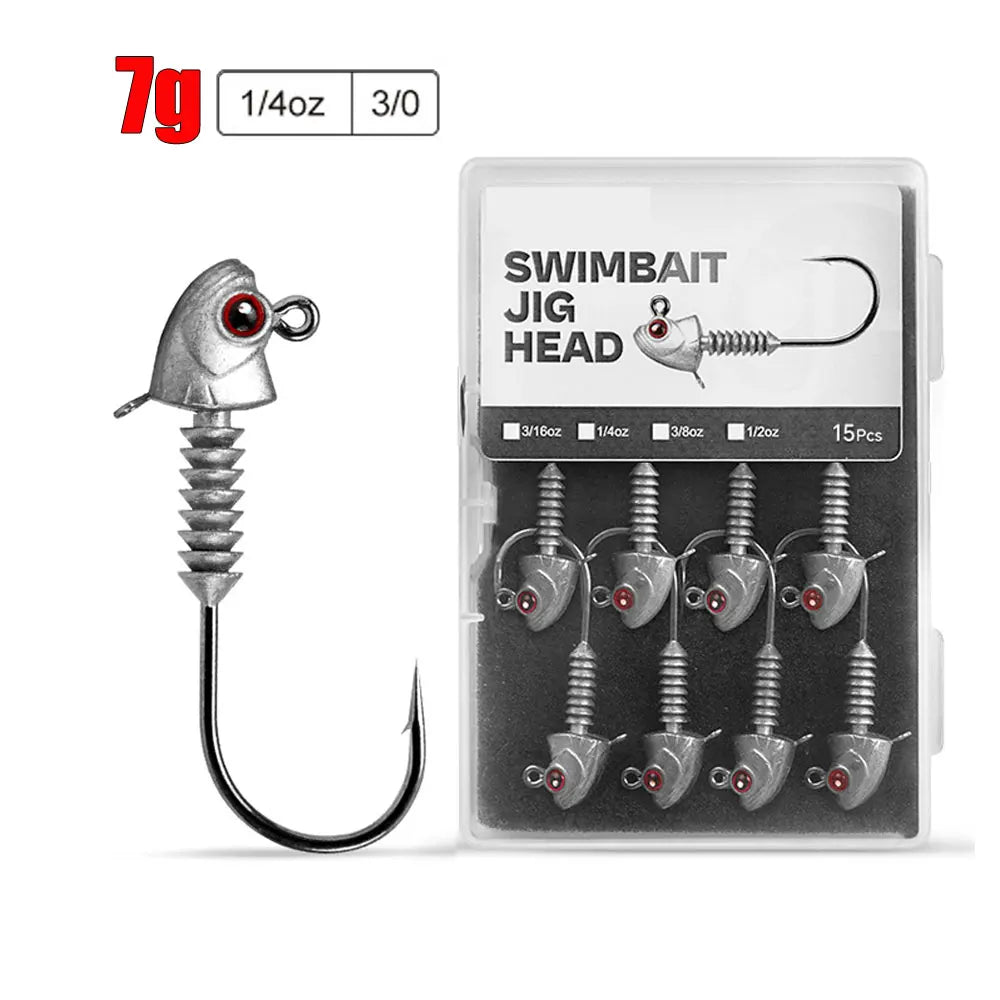 MrLurion Screw Lock Jig Head Set | 5g–14g Weighted Hooks | 15pcs Soft Plastic Jig Heads