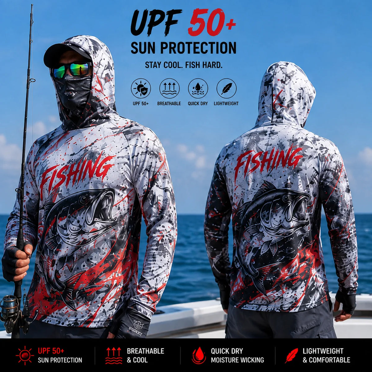 MALFC Men’s Hooded Long Sleeve Fishing Shirt | UV Sun Protection | S–3XL