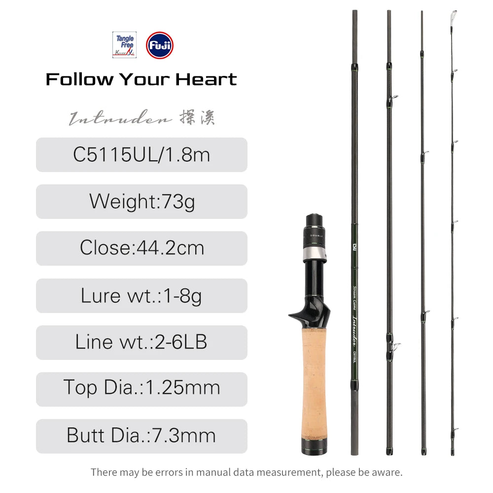 TSURINOYA INTRUDER Packable Fishing Rod | FUJI Components | UL Carbon Spinning & Casting Rod