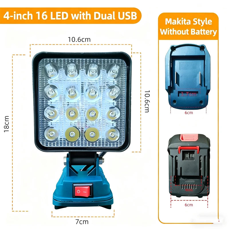18V LED Work Light For Makita | Portable Battery Lamp with USB | Jobsite & Fishing Light