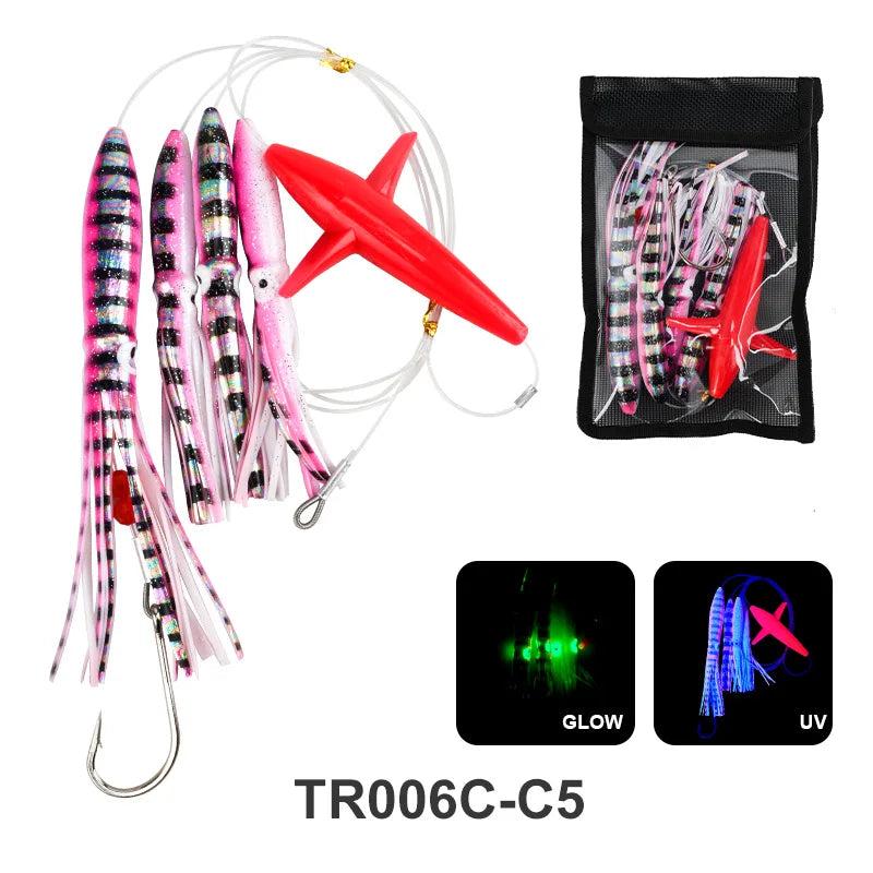 TEASER TR007 Big Game Trolling Lure | 203g | 9” Soft Skirt Glow Squid