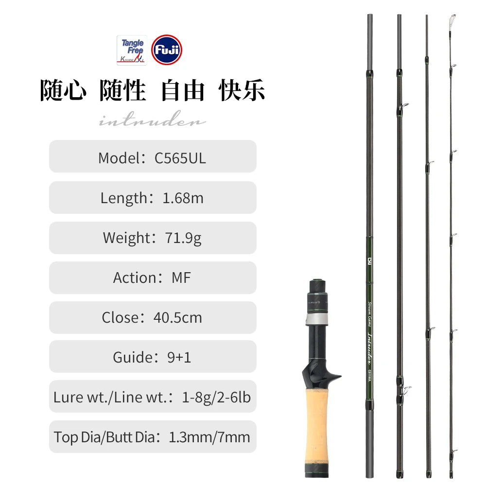 TSURINOYA INTRUDER Packable Fishing Rod | FUJI Components | UL Carbon Spinning & Casting Rod