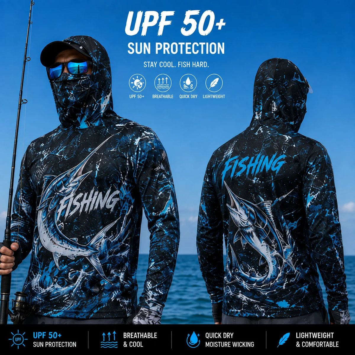 MALFC Men’s Hooded Long Sleeve Fishing Shirt | UV Sun Protection | S–3XL