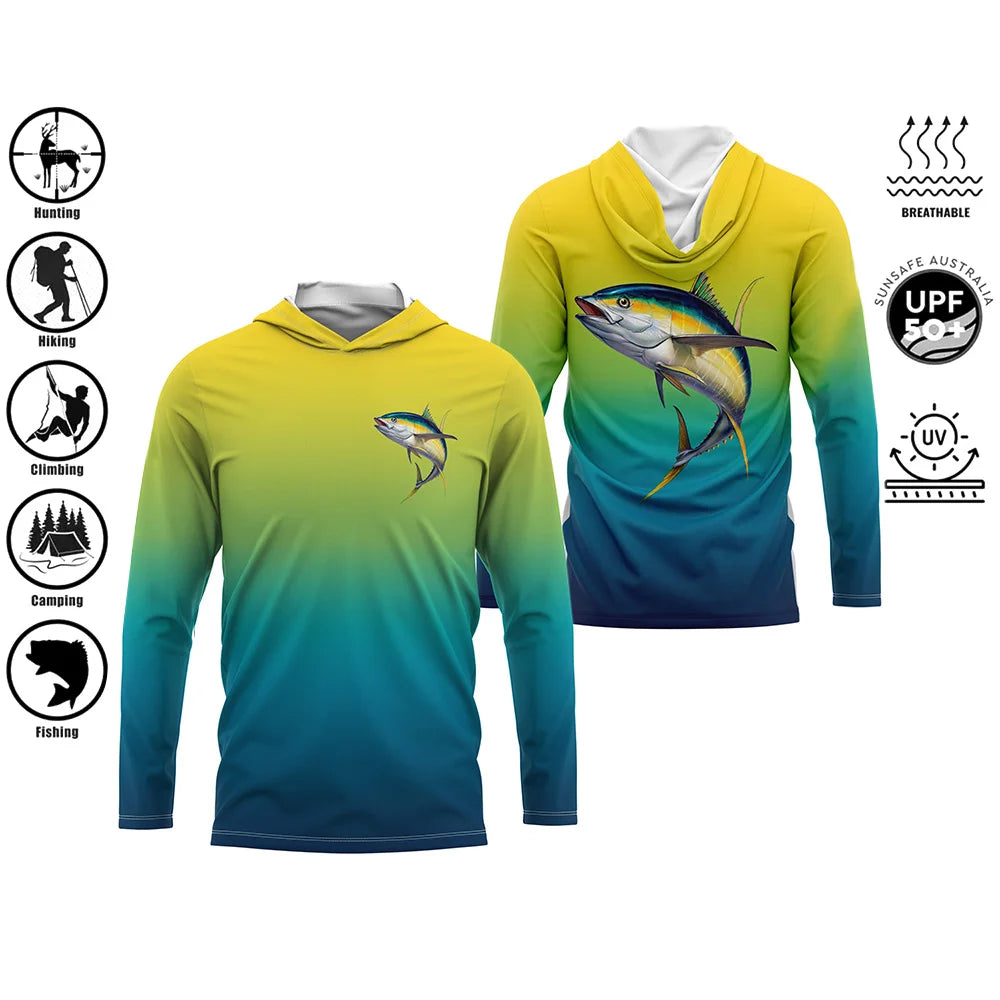 Men’s UPF50+ Fishing Hoodie | Long Sleeve Quick-Dry 3D Print Fishing Shirt | Sizes up to 4XL