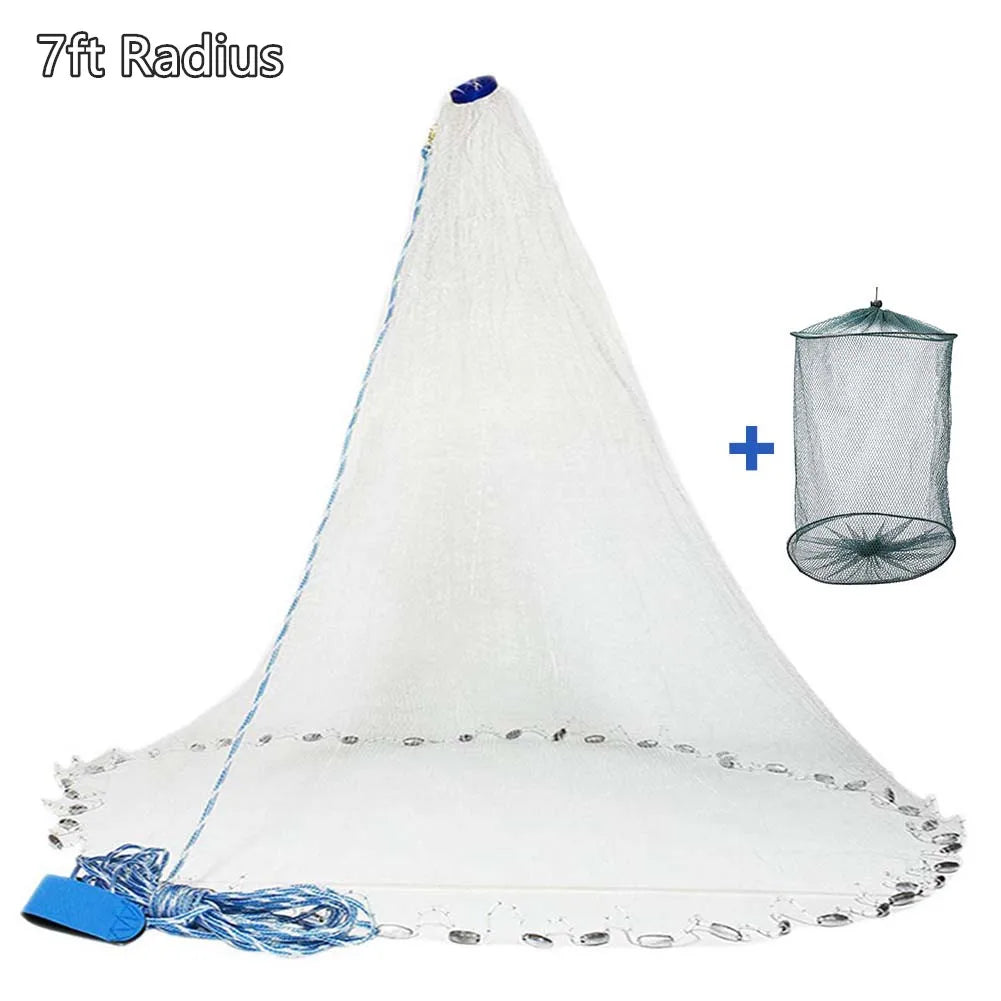 American-Style Saltwater Cast Net | 3–10ft Radius | Heavy-Duty Zinc Weights | Bait Fishing Net