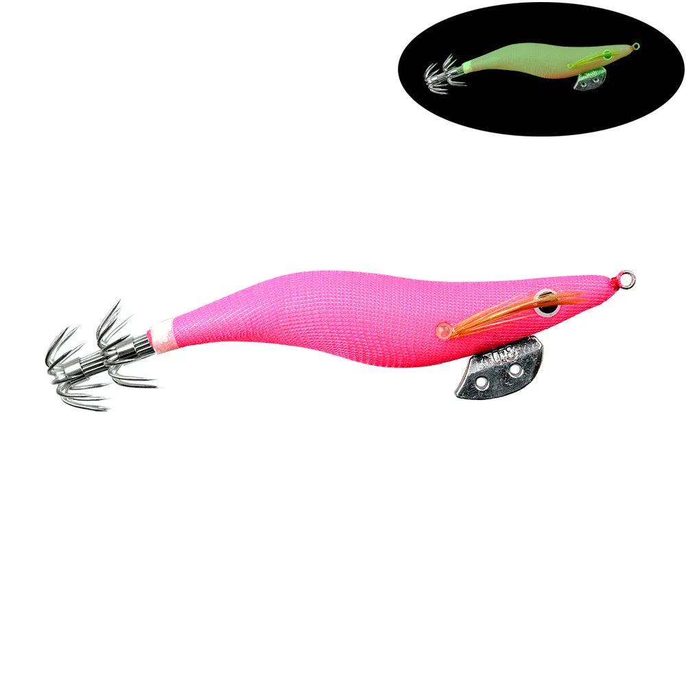 Full Body Luminous Wooden Shrimp Squid Jig | Sizes 2.0 / 2.5 / 3.0 | Squid & Cuttlefish Lure